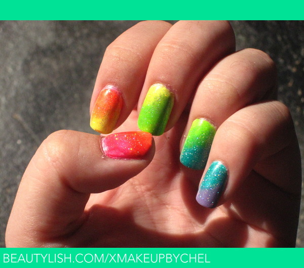 Neon Rainbow Gradient Nails | Chelsea D.'s (xmakeupbychel) Photo ...