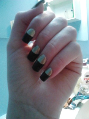 Black & gold half moon manicure