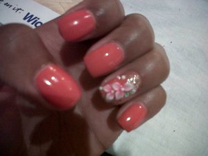 Nails: Barry M Coral with a 3D acrylic design on ring finger 