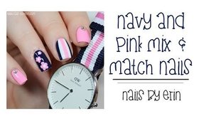 Navy and Pink Mix & Match Nails | NailsByErin