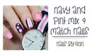 Navy and Pink Mix & Match Nails | NailsByErin