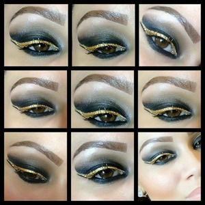  I did a black smoky eye with a doubled wing.  The wing is gold and blak.. 