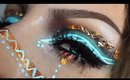 Aztec Inspired Blue And Gold Flakes Makeup Tutorial / Ancient Aztec Queen Goddess