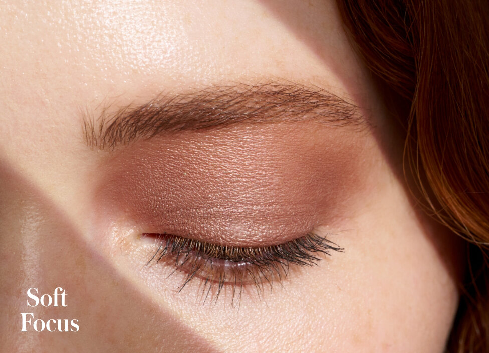 Model wearing the shade Soft Focus from the rms beauty Midnight Bloom ReDimension Hydra Eyes Quartet