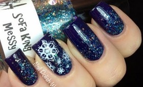 Easy Snow Nail Art - Snowflake Nails Stamp Konad Winter Snow Nail design Let It Snow White Winter