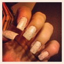 white nails with silver gliter ...