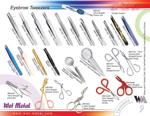 We are producing finest quality Tweezers which are made with only the highest quality stainless steel. Choose from a variety of Single or Double-ended Tweezers, Pointed or Slanted-tip Tweezers, Splinter Tweezer ( With magnifying glass) , Flat Eyebrow Tweezers, Tweezers with texture on handle, Cosmetic Tweezers, Electrician Tweezers, Scissors type Tweezers, Professional Tweezers, Powder Coated Tweezers, Jewellery Tweezers, general purpose Tweezers etc. All are ergonomically designed for a comfortable grip and to minimize facial discomfort. All our beauty care products come with a lifetime guarantee. Make your eyes sparkle with professional eyebrow shaping tweezers from Wet Metal.We have a multitude of specifically designed tweezers to meet demands of all kinds, whether it is the need of general purpose plastic tweezers or the imperative requirement of high precision and ultra fine tweezers.