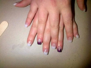 Acrylic white and purple glitter tips <3
