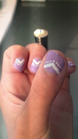 Lacey lilac nail polish with white decor #lace #lilac #nails #nailpolish #sallyhansen #opi #purple #creative #beauty

