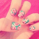 Mint and Pink Floral Nails