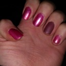 Frosty pink with purple matte accent nail