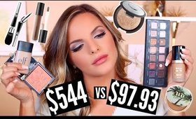 HIGHEND VS DRUGSTORE MAKEUP! Full Face of Dupes! | Casey Holmes