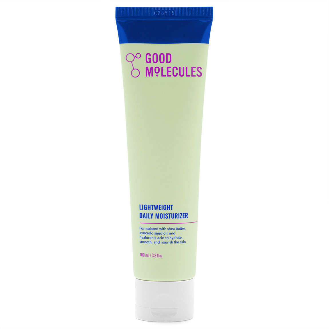 A green and blue tube of moisturizer