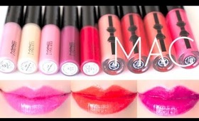 MAC Lipglass Swatches on Lips 17 colors | Review