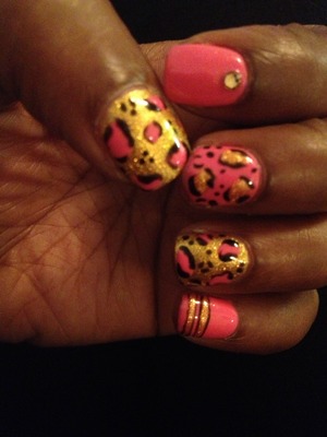 Pink and Gold Leopard nails!  