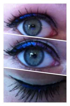 For this look I used 3 types of liquid liner. Purple, blue, and black. I also used a black pencil liner for the bottom.