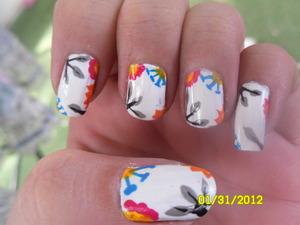 Tried Robin's white nails with neon flowers.