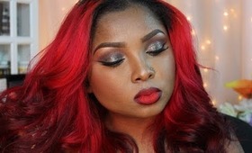 Holiday Party make up tutorial collab with MsRoshPosh! Glittery eyes and Bold Red Lips!