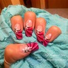 Abstract Pink Flower French Nail design