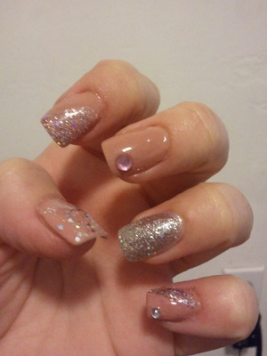glitter with nude and pink rinestone.