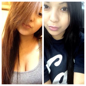 Okay I need an honest opinion, 
Which hair color looks better on me.
Light brown or black ? 
Please comment & help me out! Lol