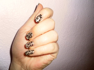 Silver with grey leopard print, and pink leopard on one nail. 