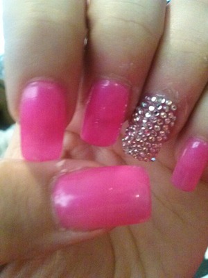 My barbie pink dimond nails 