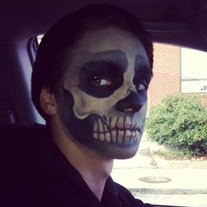 Turned my boyfriend into a skeleton for the Halloween concert he played with School of Rock c: First attempt, based on Rick Genest. 