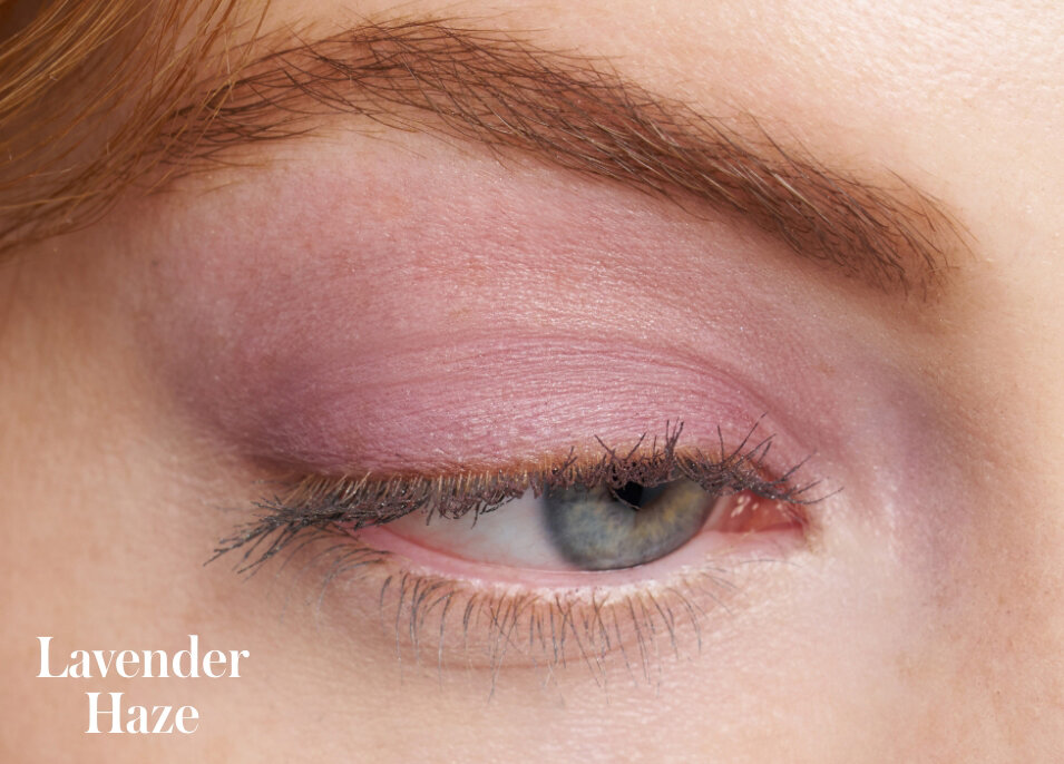 Model wearing the shade Lavender Haze from the rms beauty Rebel Glow ReDimension Hydra Eyes Quartet