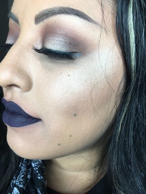 Soft glam on the eyes with a bold lip