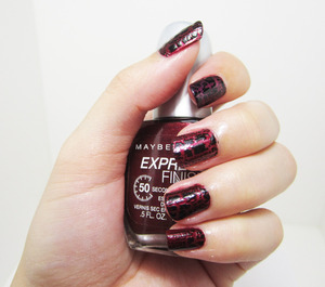 Maybelline Express Finish 50 Second Nail Color in Racing Rubies and Grape Times. Topped off with OPI Black Shatter