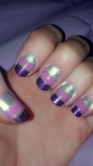 Purple, Pink, Silver and Green stripes =)