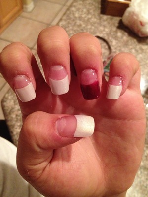 Pearly white tips with one red tip 