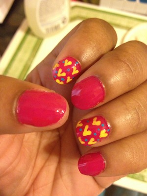 Hot Pink With Yellow Hearts & Turquoise Dots