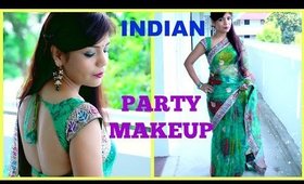 Indian Party Makeup Smokey Emerald Green Gold Makeup Tutorial + Indian Saree Outfit