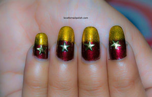 Detail Tutorial http://lovefornailpolish.com/red-gold-nail-art-easy-to-do-nails-at-home-for-christmas