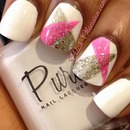 White, silver and pink nail art