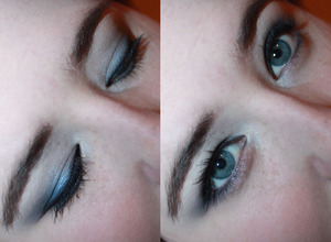 For Christmas I got a lovely blue eye shadow palette and have been using it  ever since I got it. I just love how blue shadows make my eyes look bluer. The blue eye shadows came from B.Vain Stormy palette. (You can find it at Chatters hair salon in Canada.) 