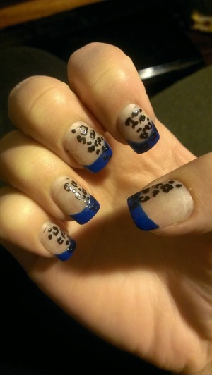 nails with blue tip and leopard print