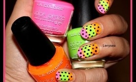 Easy Neon with Polka Dots Nail Design