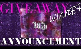 Urban Decay Vice 2 Palette Giveaway - Winner Announcement