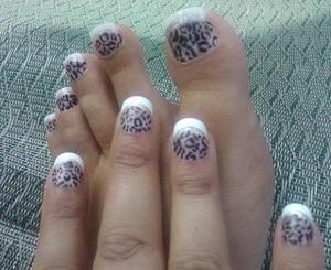 i am obsessed with leopard print as ull see!! French mani pedi with leopard print and silver glitter