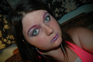 i did a purple pinkish eyebrow with a light pink and blue eyeshadow with purple/pinkish lips :)