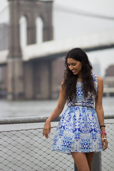 Blue and white top porcelain print dress