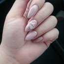 Pinky Nude Almond Nails w/ Crown Gem