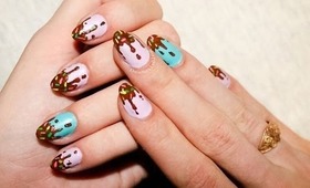 Dripping chocolate with sprinkles nail art