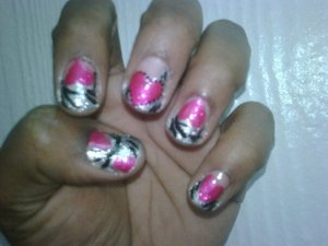 Pink hearts with silver background and black accents