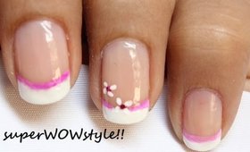 Pink flower - Cute French Tip Nail Designs - Easy French manicure Nail Art