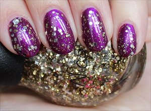 See more swatches & my review: http://www.swatchandlearn.com/nicole-by-opi-kissed-at-midnight-swatches-review-layered-over-nicole-by-opi-pretty-in-plum