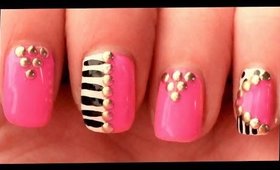 Black, White & Neon Pink nail art